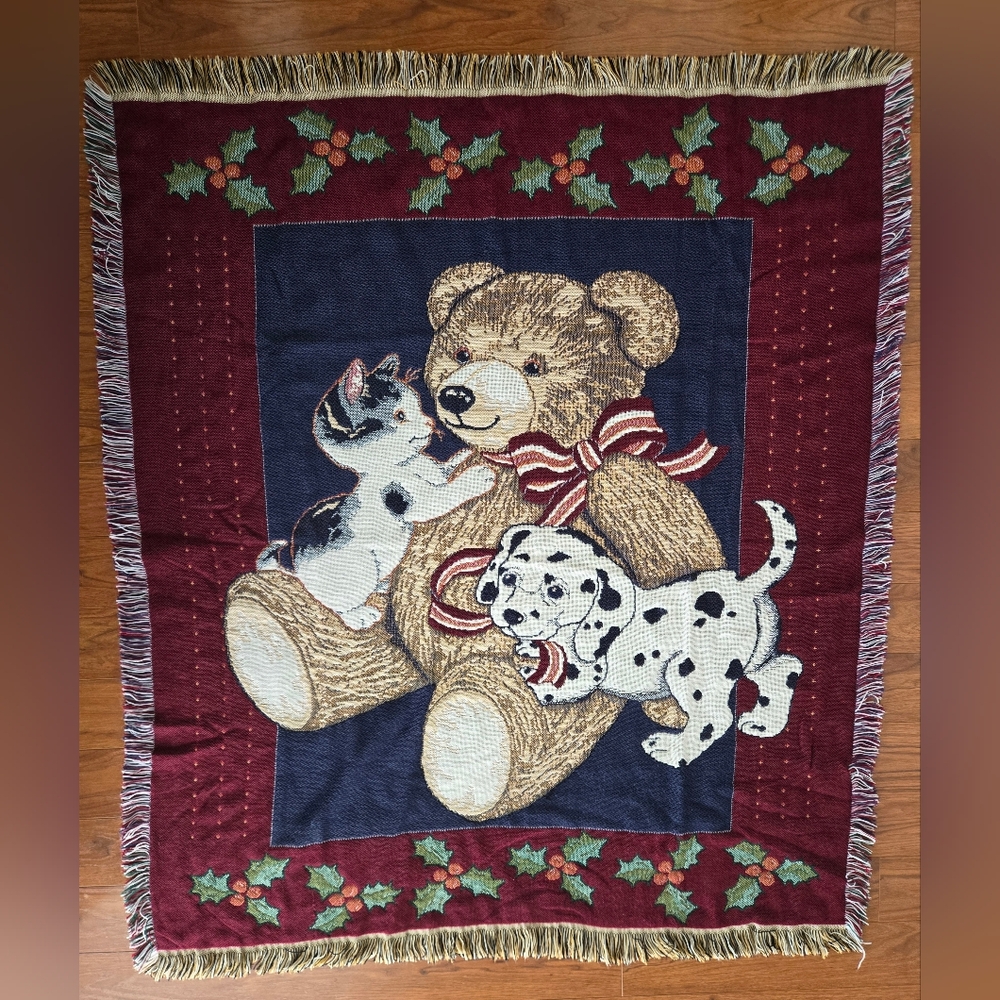 Woven Throw Blanket Cat Teddy Bear Dalmatian Puppy